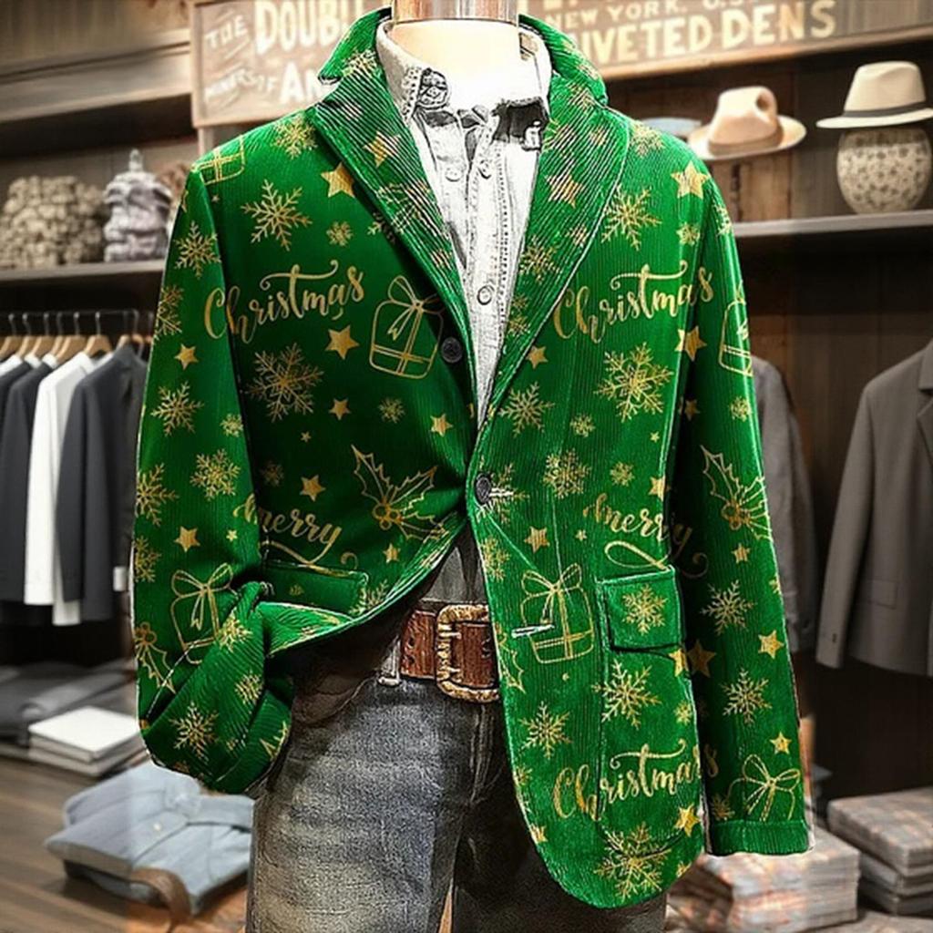 Men's Printed Corduroy Warm Pocket Suit Jacket Cardigan Men's Casual Suit