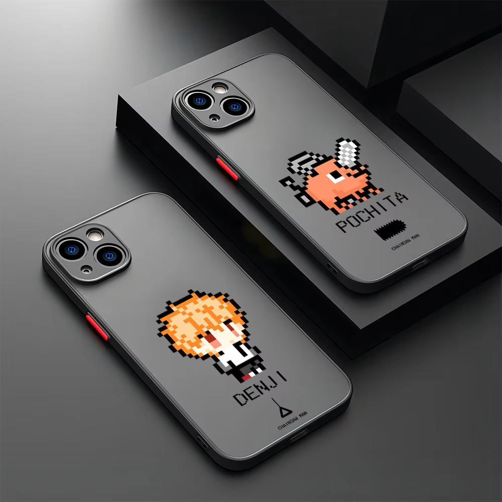 Pixel Style Cute Chainsaw Man Phone Case For iPhone 17 Air 16 e 15 14 13 12 11 Pro Max Plus Mini SE 2020 2022 Transparent Cover
