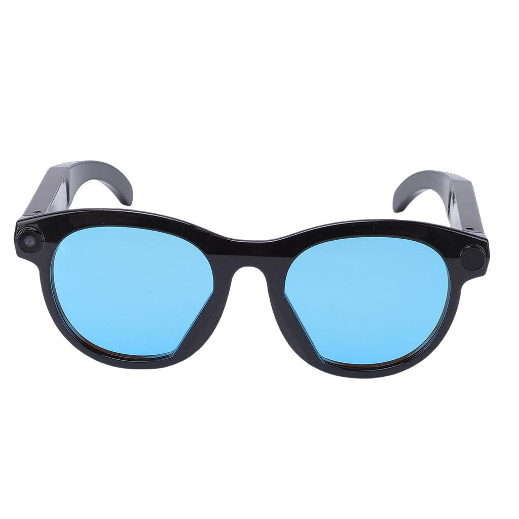 AI Smart Glasses with 2MP Camera Anti Shake 1080P Video Recording Multilingual Translation Black Frame Blue Lenses