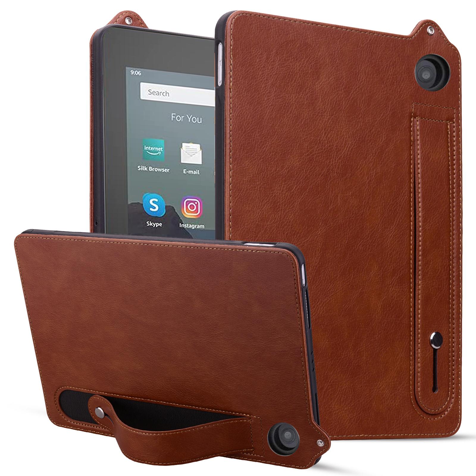 

Для Amazon Fire HD 8 (2024)/(2020) Чехол-ремешок на руку с подставкой и кожаным чехлом для планшета Brown