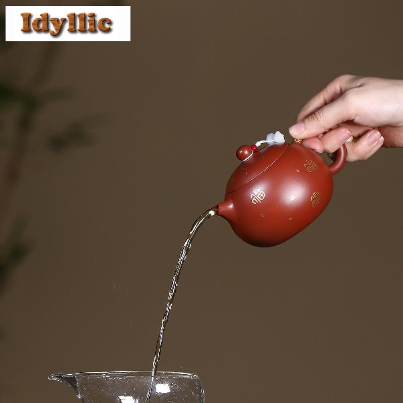 200ml Luxury Yixing Purple Clay Teapots Handmade Gold Drawing Xishi Pot Raw Ore Dahongpao Mud Kettle With Infuser Zisha Tea Set