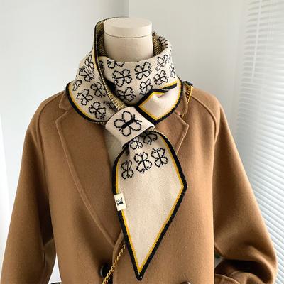 New Korean Style Bow Pattern Knitted Wool Lazy Scarf Fashionable Decoration Warm Double-sided Scarf for Women