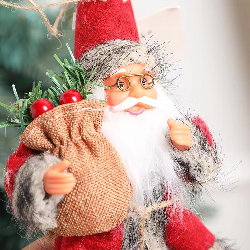 Christmas Party Decoration Cartoon Plush Santa Claus Doll Pendant Christmas Tree Pendant Plush Sled Ski Santa Claus Pendant