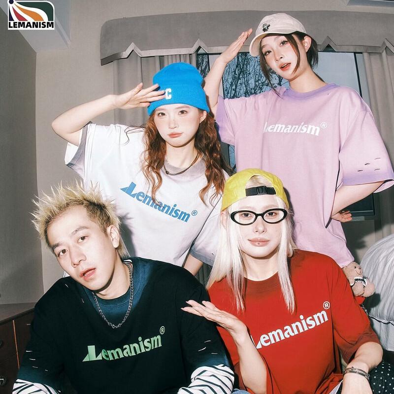 

LEMANISM Men s Retro Gradient Dip-Dye Short Sleeve T-Shirt S