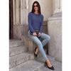 Women Loose Round Neck Pleated Puff Long Sleeve Solid Color T Shirt Top