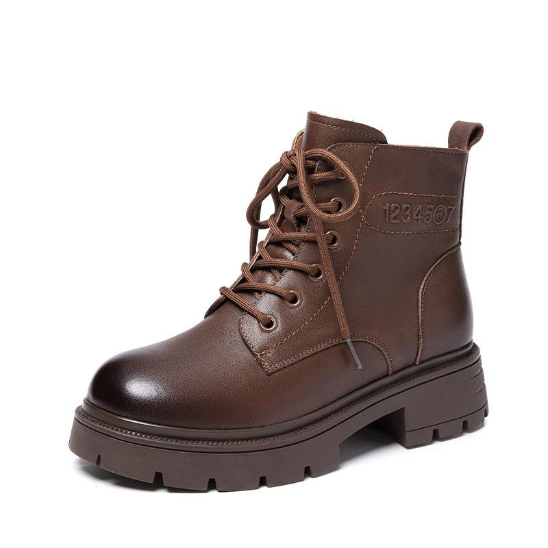 First Layer Cowhide Martin Boots Women's Autumn and Winter 2025 New Retro Lace-up Leather Versatile Rubber Short Boots Women's Boots