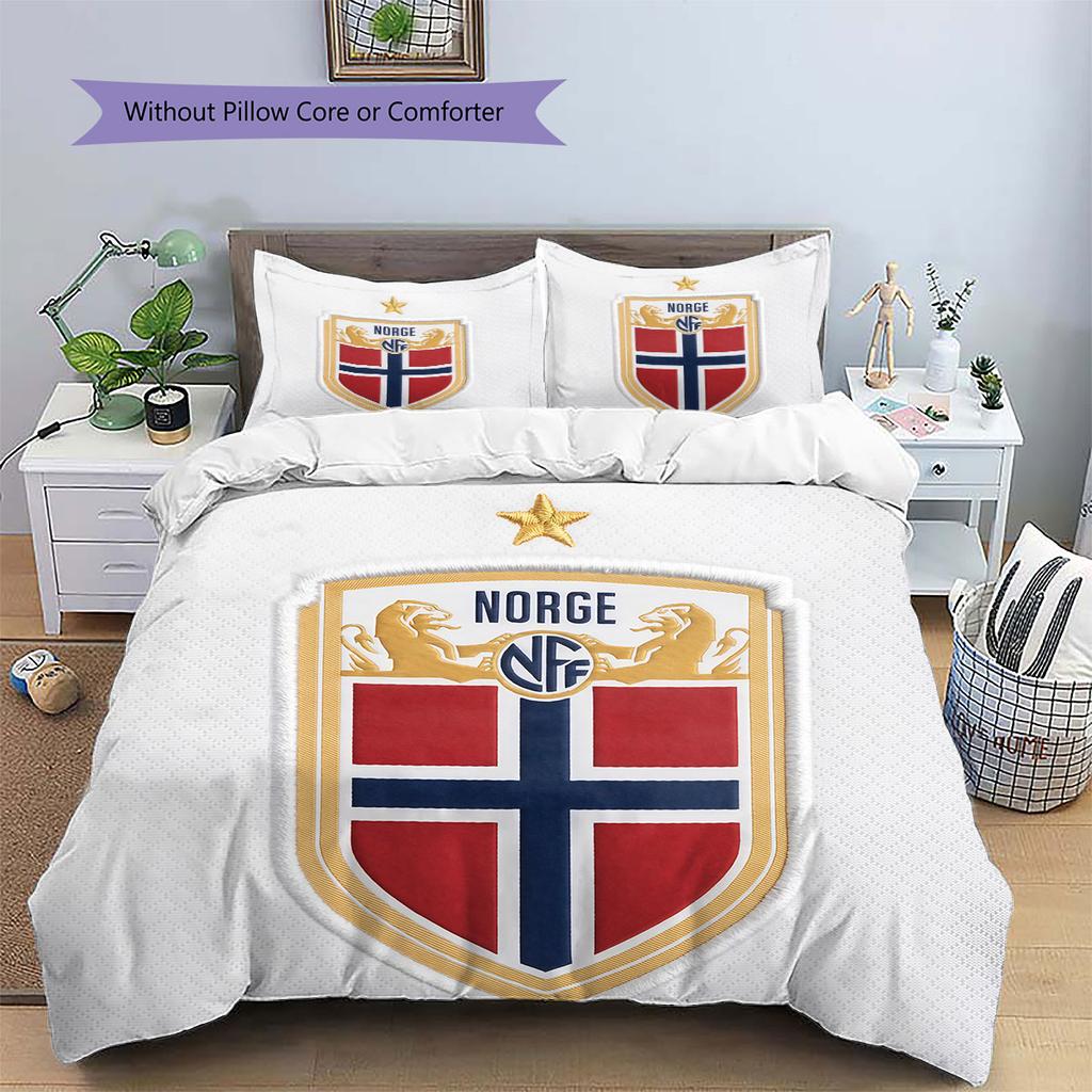Norway national football logo Pattern Bedding Home Decoration Birthday Gift (1 * duvet cover + 2 * pillowcase, without core),fan merchandise.