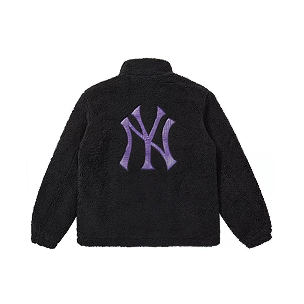 New Era Lamb Fleece Simple Color Block NY Embroidered Warm Stand Collar Jacket Unisex Jacket Black 12877416