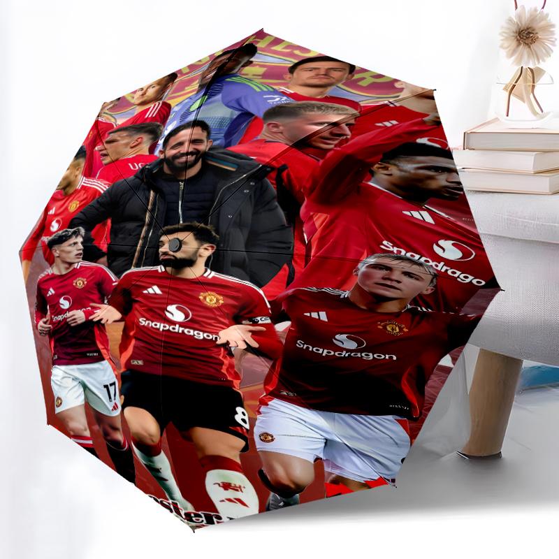 1 Stück stabiler Automatikschirm mit 8 Speichen, Manchester United Manchester City Schirm, Digitaldruck, Faltbarer Schirm für unterwegs im Freien