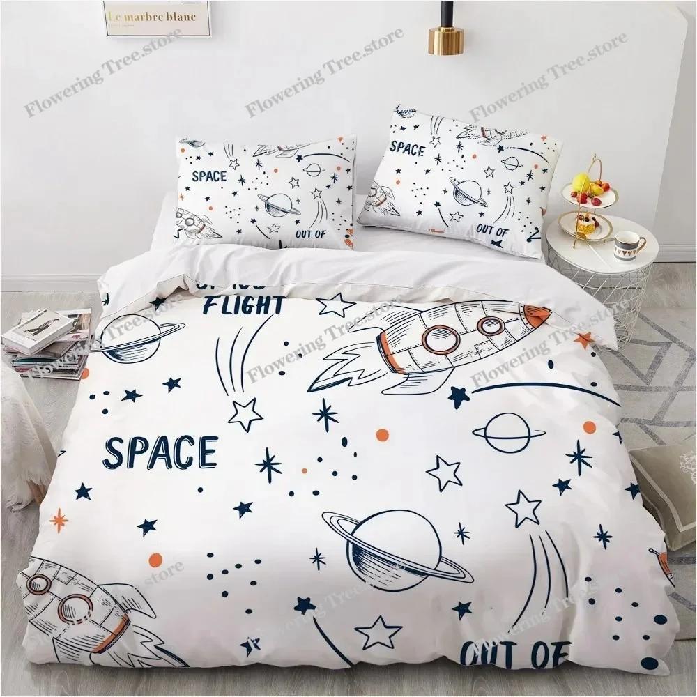 Cartoon Astronaut Outer Space Bedding Set Teens Boys Home Piece Duvet Cover Set Pillowcase Single Twin King Quilt Cover Set
