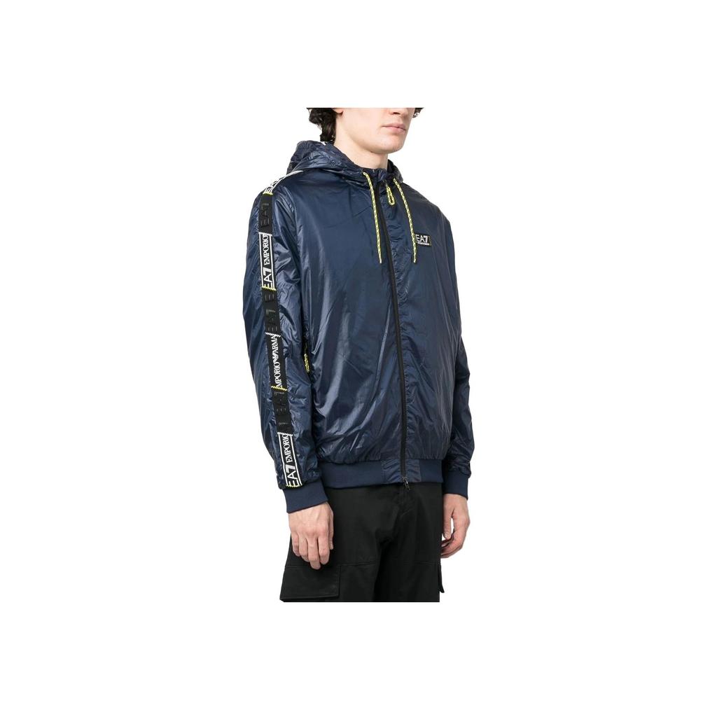 Emporio Armani EA7 Letter And Number Logo Print Color Block Hooded Zip Cotton Jacket Men Jackets Blue 3RPB05-PN5ZZ-1554