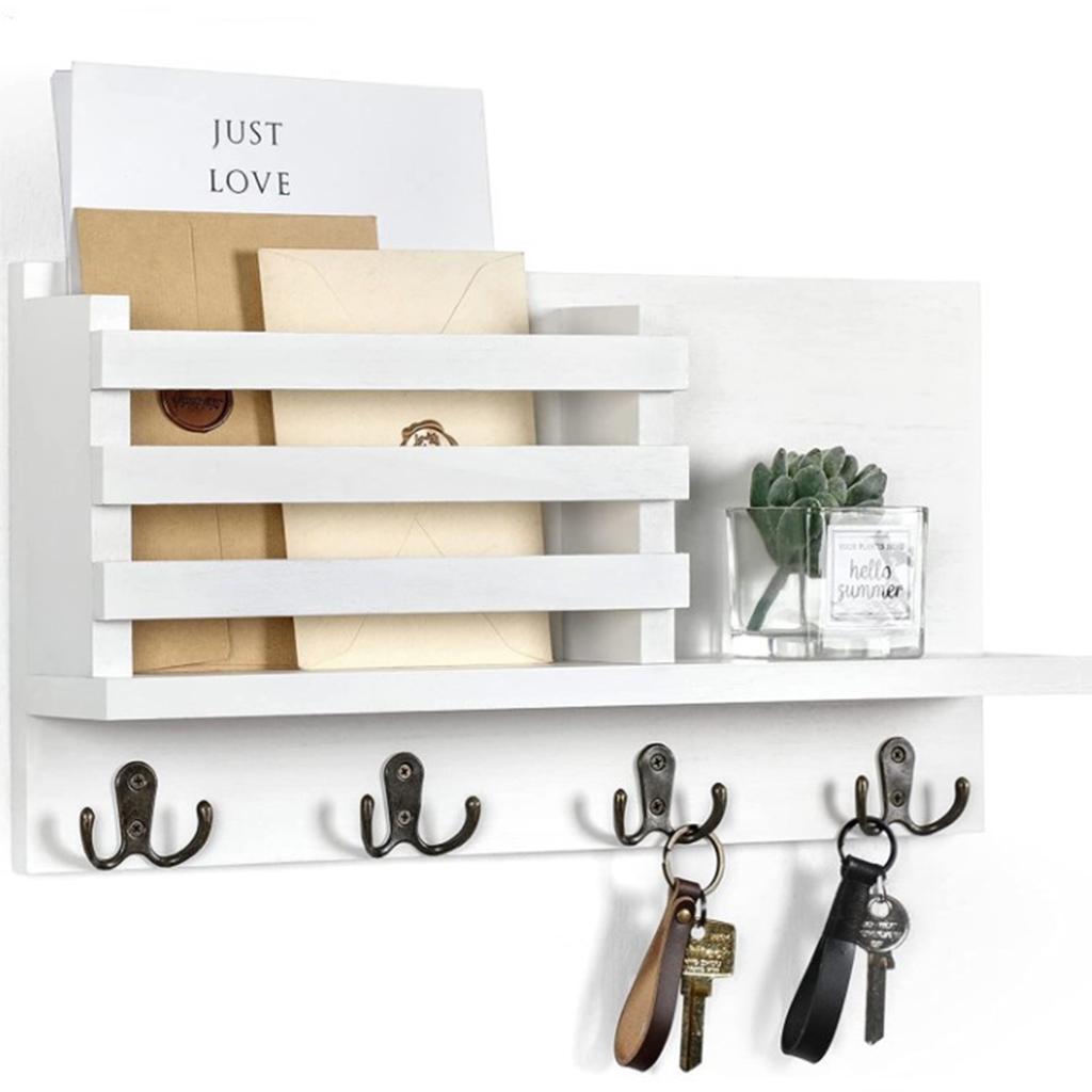 Key Holder for Wall with Shelf Rustic Mail Organizer Wall Mount Wooden Entryway Hanging Mail Organizer Home Storage Holder Racks