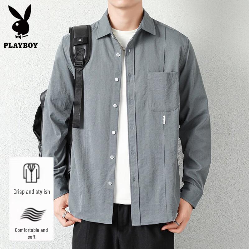 PLAYBOY Men's Long Sleeve Casual Lapel Shirt