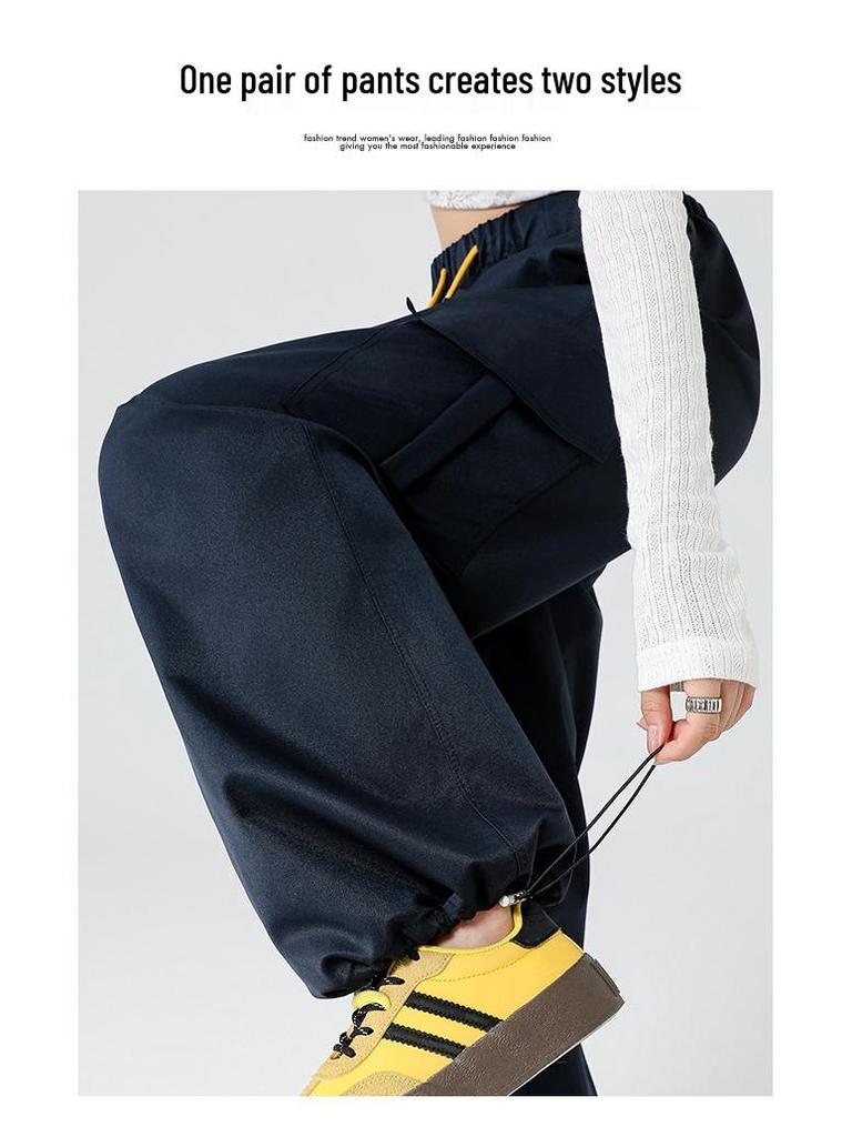 High Waist Wide Leg Paratrooper Pants - Casual Autumn Floor-Length Sportswear