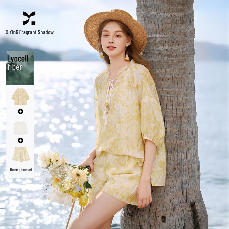 Women s Floral Tencel Puff Sleeve Two-Piece Set XL