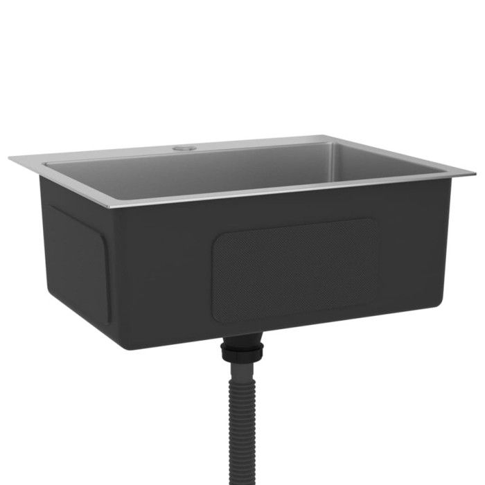 Évier de cuisine - Acier inoxydable - Rectangulaire - 1 bac - Sous plan - Gris