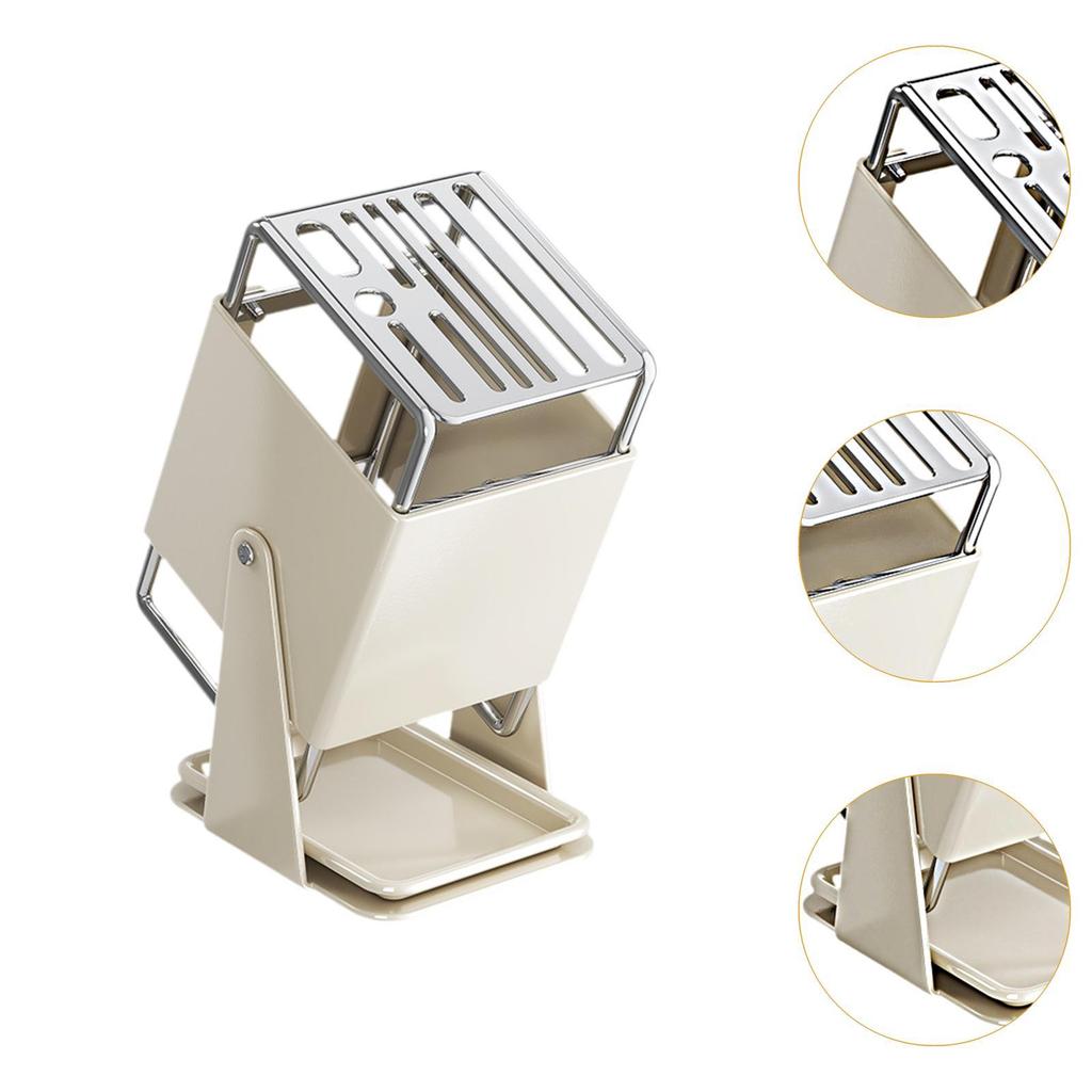 Knife Block with Drain Tray, Rustproof Non Slip Swivel Storage Organizer with Scissors Slot, Kitchen Knife Holder