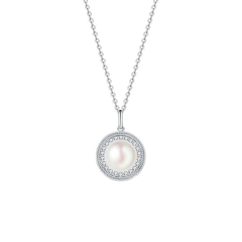 Retro Luxury Freshwater Pearl Necklace for Women - S925 Sterling Silver, Full Diamond Pendant & Clavicle Chain