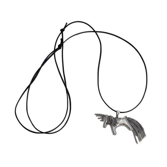 Horse Pendant Necklace Alloy Horse Charm with Tassel Tail Mane with Adjustable Rope Casual Animal Necklace