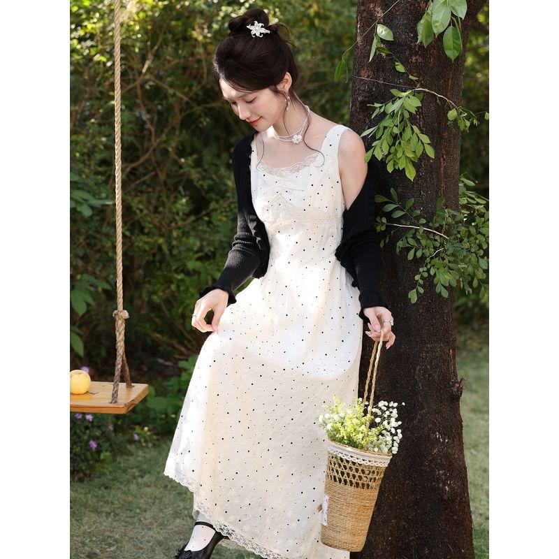 Plus-Size Women s Clothing for Slightly Chubby Women, Polka Dot Tank Top Dress, Summer Slimming Dress Apricot L