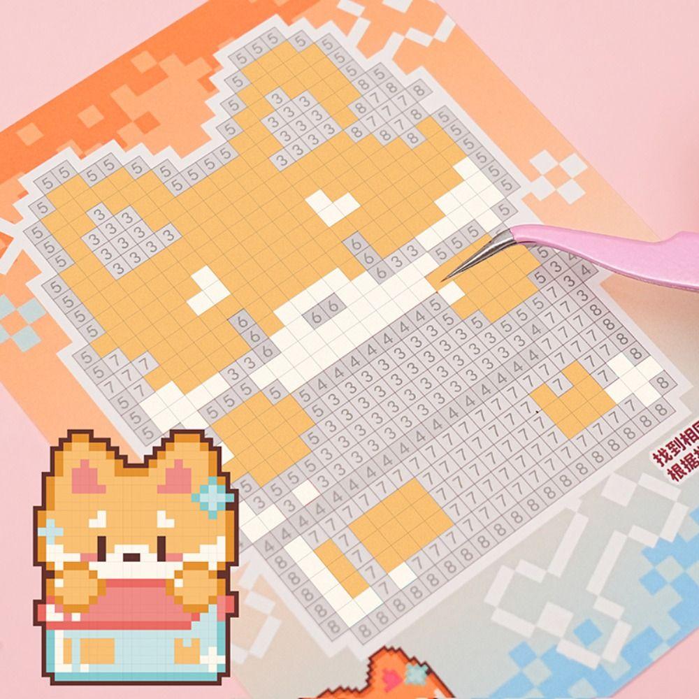 Cute Pixel Style Coloring Sticker Book Washi Paper DIY Collage Beans Stickers Gift Cartoon Scrapbook Sticker Diary Decoration