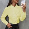 Elegantes Raff-Patchwork Lockeres Chiffon-Hemd Damen Langarm Bürobluse Süßes Revers Mode Frühling Herbst Freizeit Unifarbene Oberteile Neue Kleidung