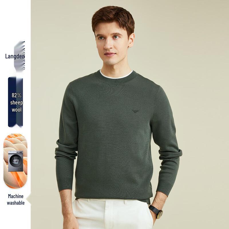 Langdeng Men's Business Casual Warm Round Neck Pullover Sweater