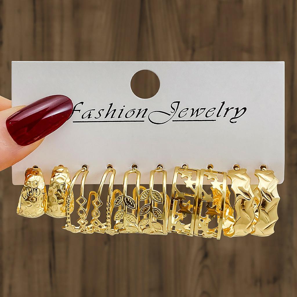 10Pcs Vintage Geometric Gold Metal Earrings Set for Women Punk Pearl Creative Drop Earring Atmospheric Metal Jewelry