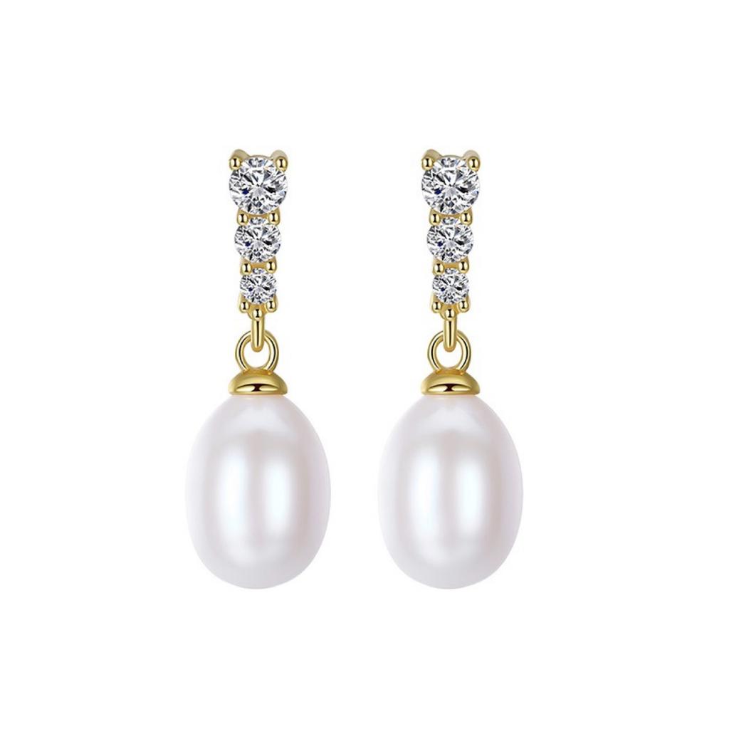 Natural freshwater real pearl stud earrings femininity Korean Tremella retro water drop versatile classic wind earrings for mother