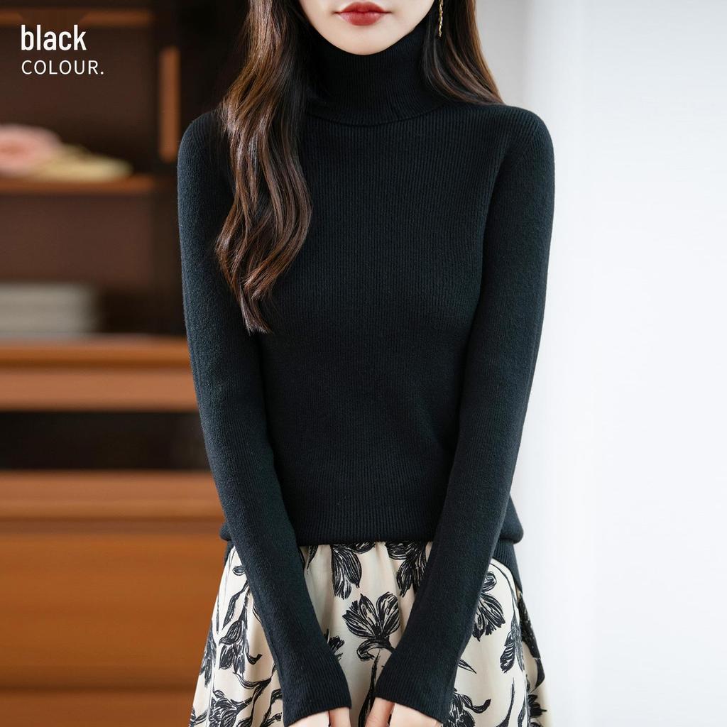 Women's Striped Wool High-Neck Sweater – Knitted Autumn/Winter Pullover Top