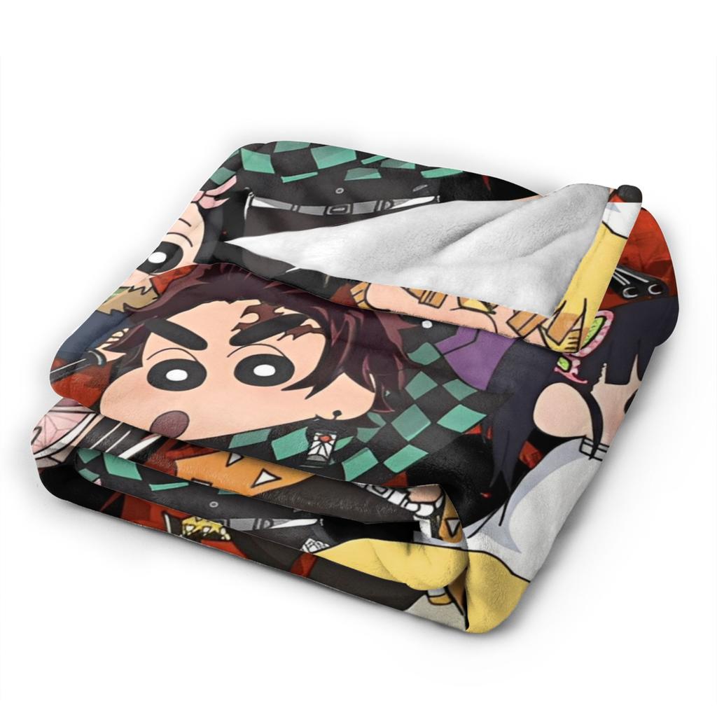 Crayon Shin Chan Demon Slayer Fleece Throw Blanket Anime Blankets for Home Travel Warm Plush Thin Quilt