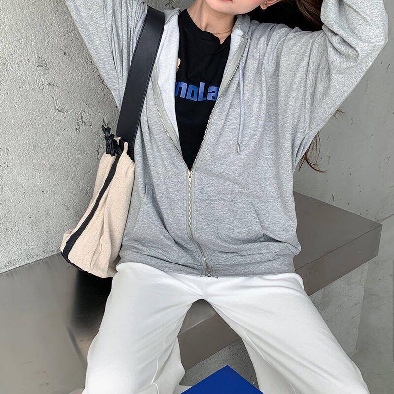Women's Trendy 2025 Spring & Autumn Loose Zipper Long Sleeve Plus Size Cardigan Hoodie
