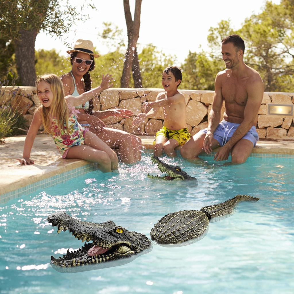 Resin Crocodile Head Figure Animal Figurines Water Pond Decoy Crocodile Head Floating Pond Ornament Creative Floating