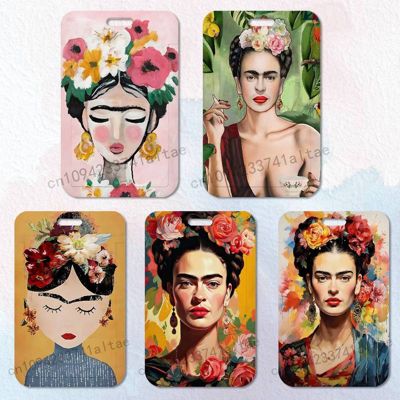F-Frida K-Kahlos Artist Card Holder Durable With Carabiner Name Tag Vertical ID Badge Holders Credentials Protection