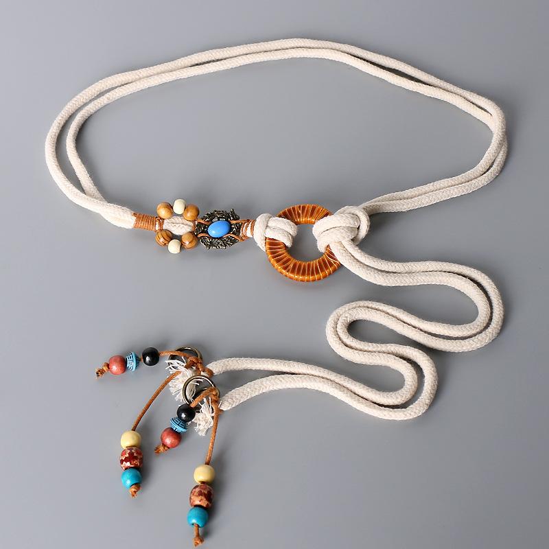 Boho Braided Waist Rope Ethnic Dress Decorative Thin Belt Knotted Tassel Waist Chain
