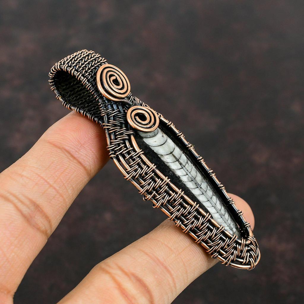 Orthoceras Fossil Pendant Copper Wire Wrapped Pendant Handmade Unique Pendant Copper Wire Wrap Jewelry Natural Gemstone Pendant Gift For Her
