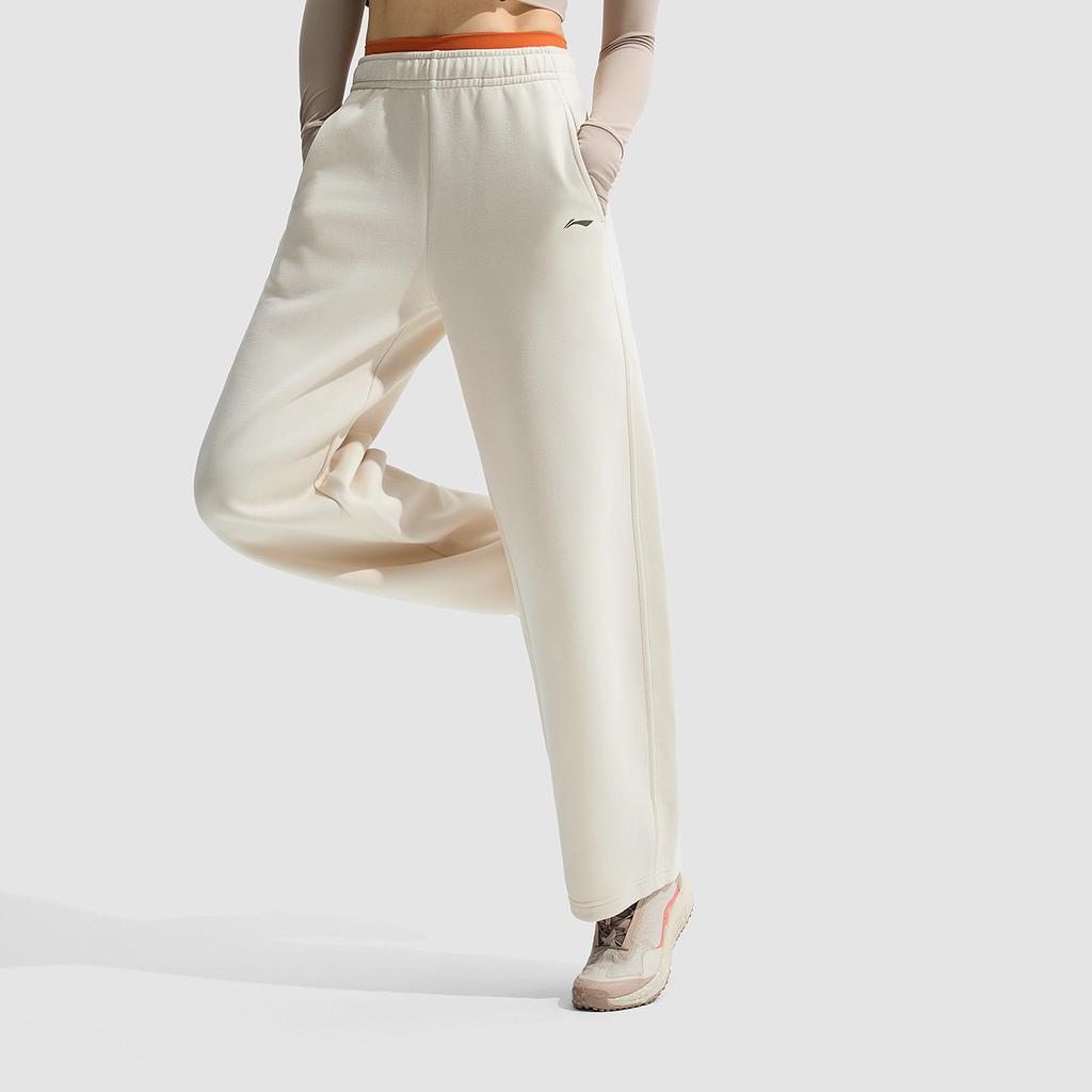 Li Ning Casual Comfortable Breathable Versatile Knitted Sports Pants Women bottoms Swan-White AKLU916-6