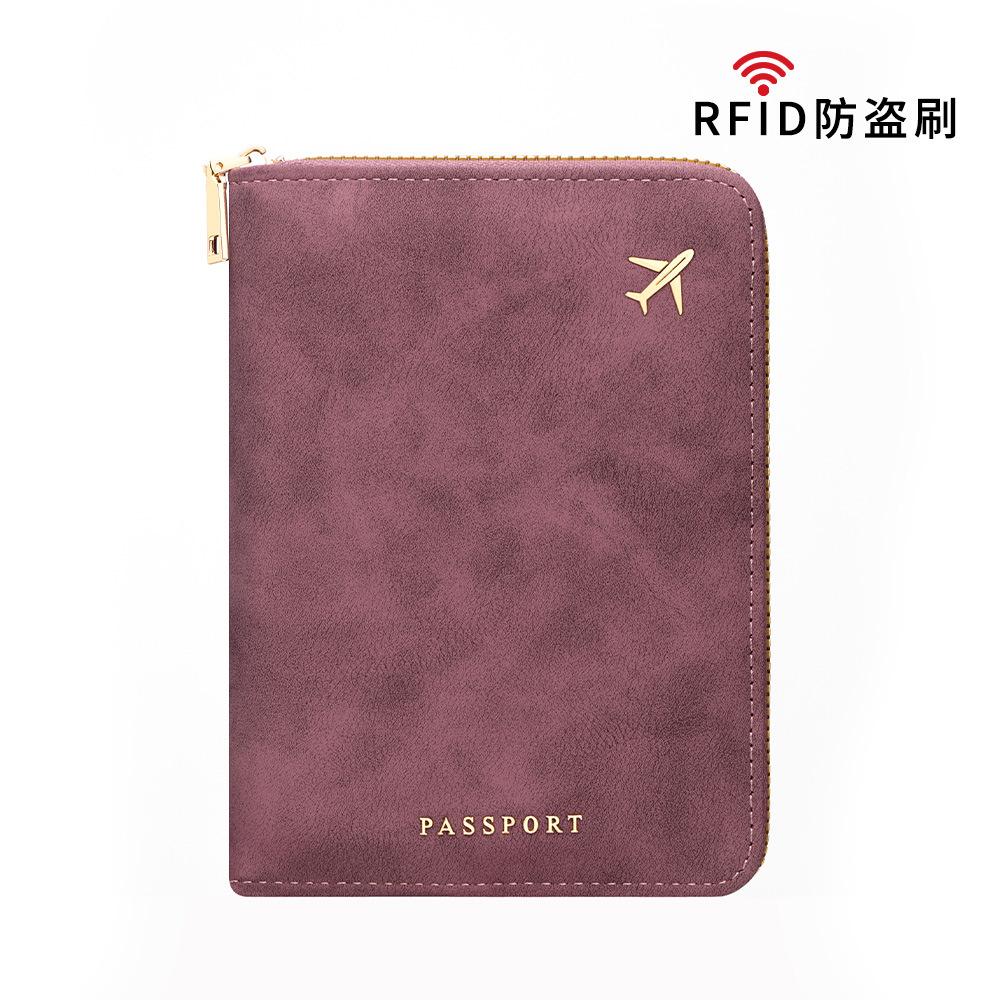RFID Blocking Passport Holder with Zipper and Airplane, Multifunctional Travel Document, Rose Red