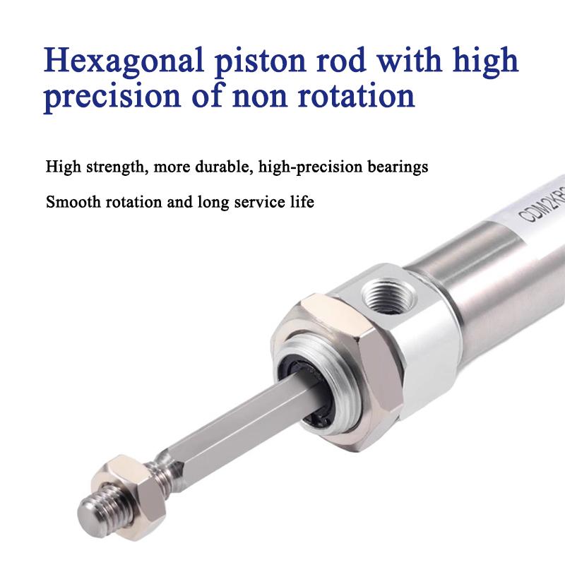 Stainless Steel Pneumatic Cylinder CDM2KB Mini Hexagonal Piston Rod Anti Rotation CDM2KB20/25/32/40-50X75X100X150X200X300