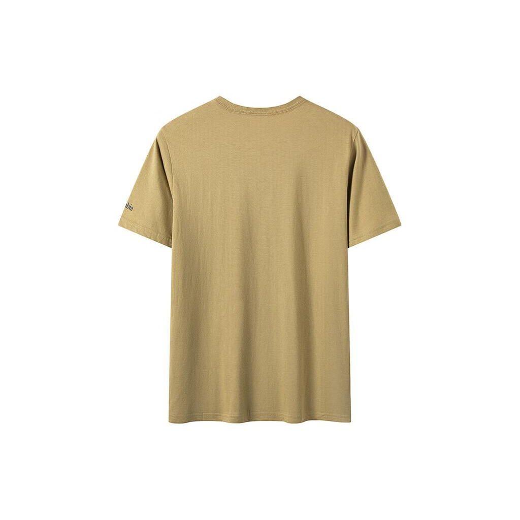 Columbia Letter Logo Print Round Neck Short Sleeve T-Shirt Men Tops Brown AE0403-328