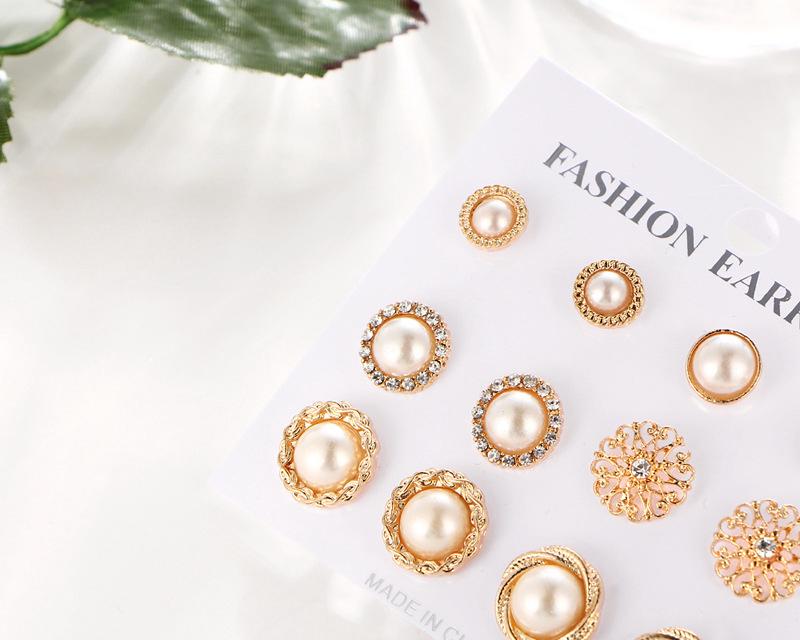 6 Pairs Women Retro Flowers Pearl Earrings Set Fashion Ear Stud Jewelry