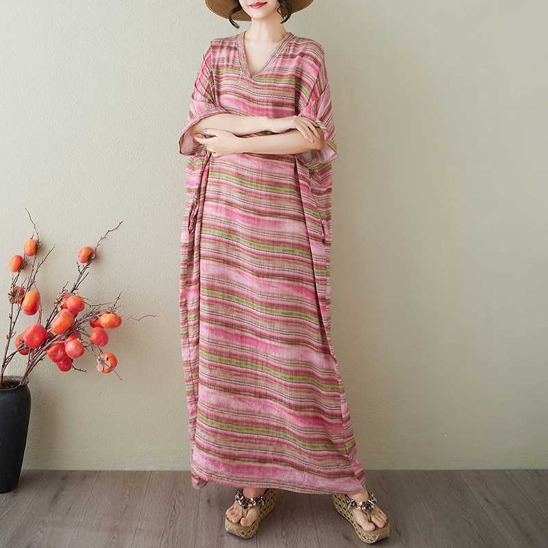 Vestido Largo Vintage para Mujer con Estampados de Algodón y Lino