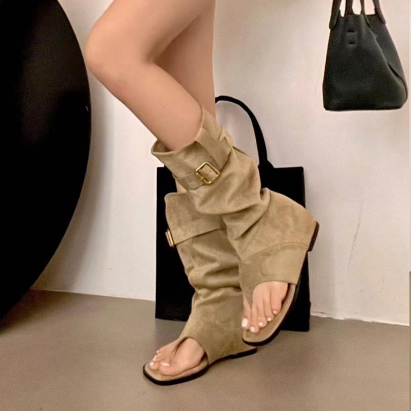 Aneikeh Fashion Open Clip Toe Pleated Ankle Boots Sandals Women Short Booties Designer Wedges High Heels Ladies Shoes
