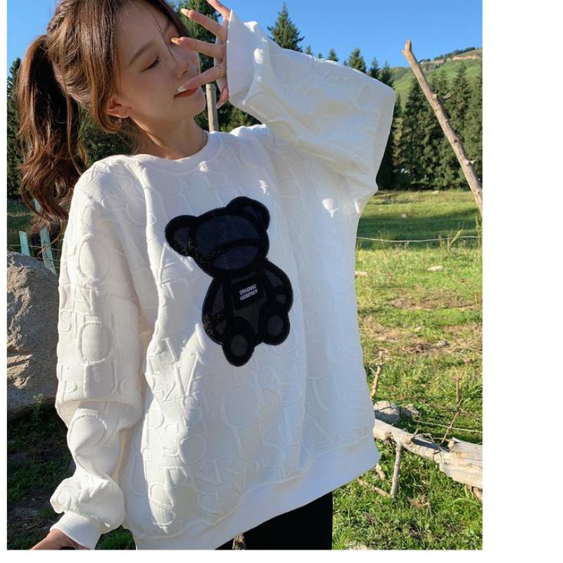 Mulheres coreano urso suéter versátil fundo pullovers desenho animado tops streetwear solto moletom roupas