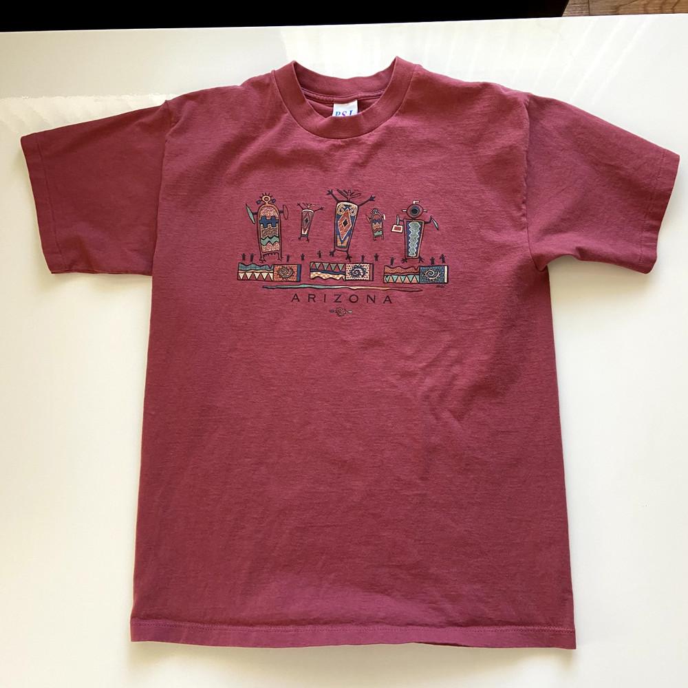 

Vintage 90s Arizona TShirt Mens Large Burgundy Tribal Aztec Art State Tee USA Unisex T-Shirt XXXXL