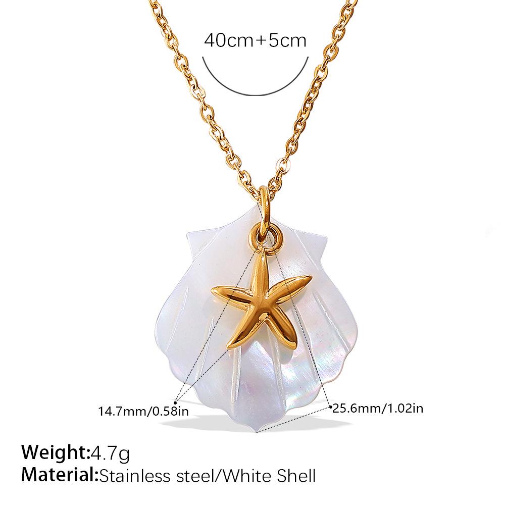 Starfish & Seahorse Stainless Steel Necklace with White Shell