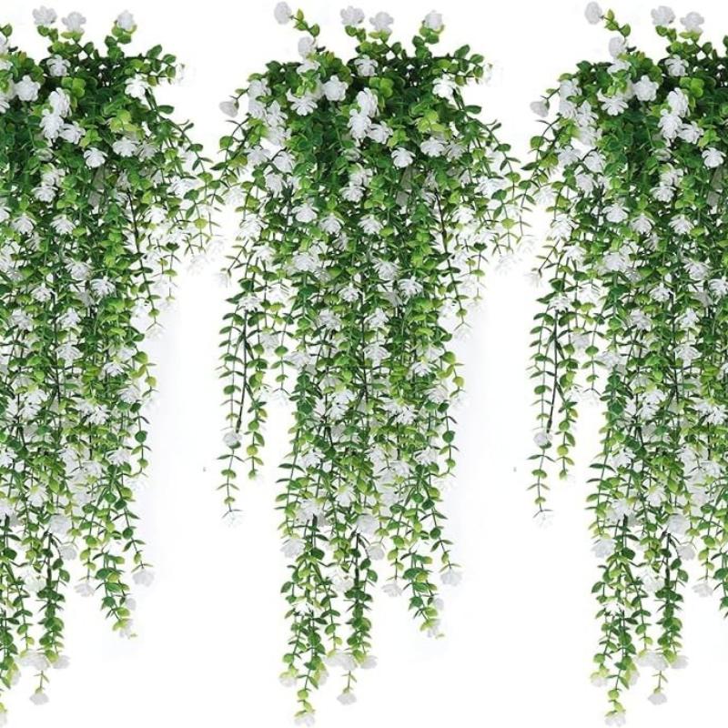 2Pcs Wall Home Garden Wedding Decoration Outdoor Artificial Plant Hanging Flowers With Eucalyptus Leaves Greenery Vine