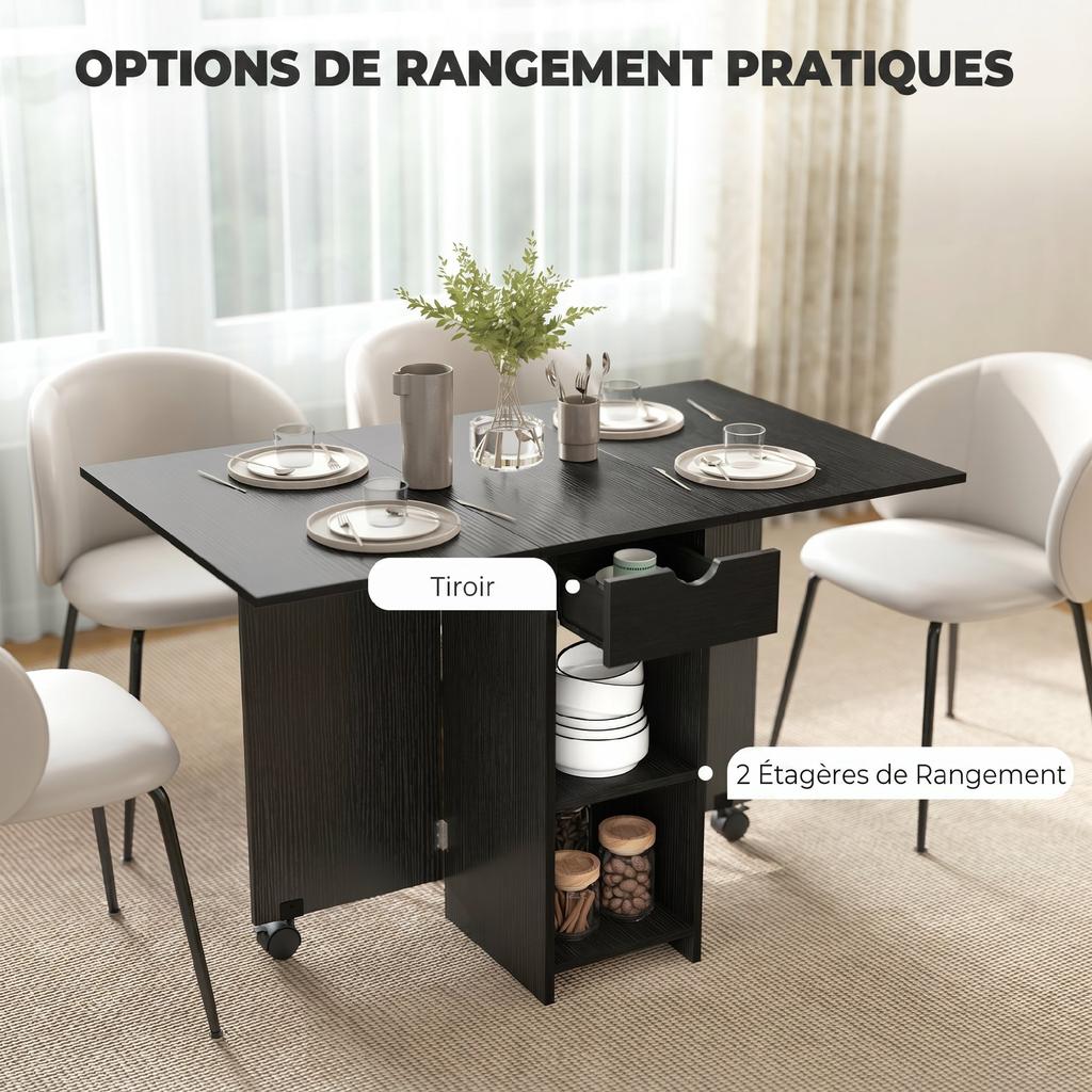 Folding Dining Table, Extendable Kitchen Table for 2 to 4 People, 2 Drop Leaf, 120 x 72 x 75 cm, Black
