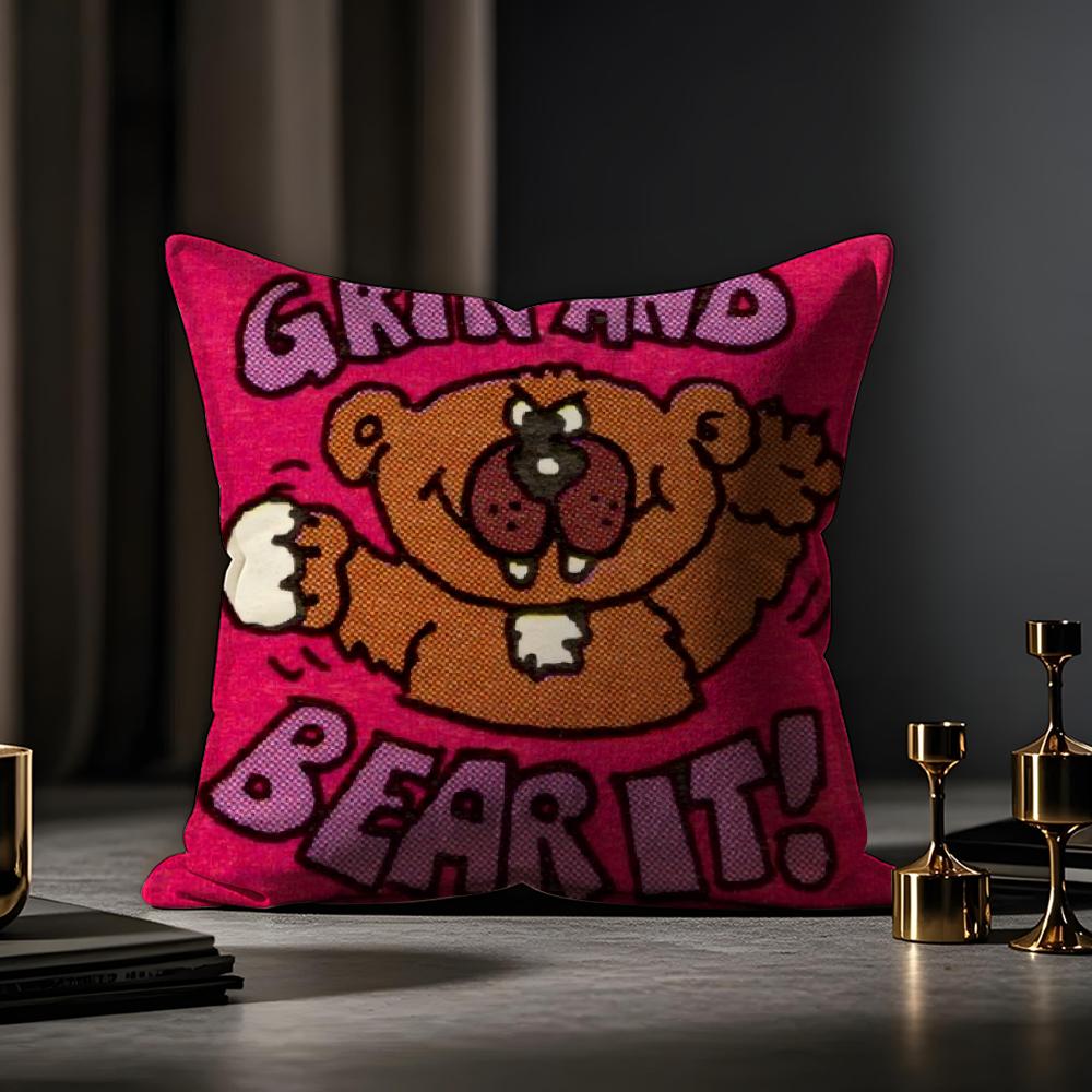 Cute StampIllustration Cushion Cover Anti-dustmite Pillowcase Invisible Zipper Silky Short Plush Sofa Cushion Cover