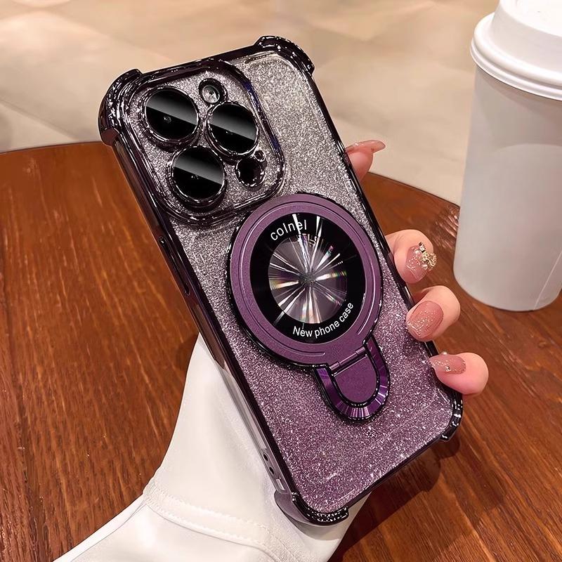 Luxury Glitter Shockproof Phone Case For iPhone 17 17Air 17Pro 17ProMax 16 16E 16Plus 15 15Pro 14 13 12 11 Bracket Holder Cover